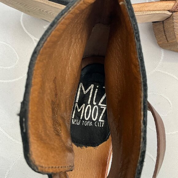 Miz Mooz Leather & Mesh Ankle Strap Sandals Brown/Black Women's Size 40 - Picture 2 of 8